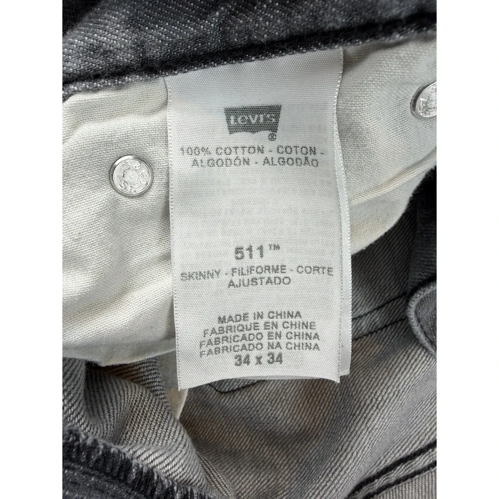 Levis 511 Jeans Mens 34x34 Gray Slim‎ Straight Med Wash (32x30 Altered/Hemmed)